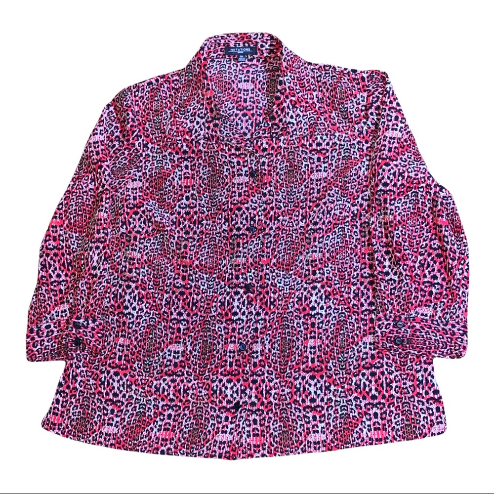 Notation Red Leopard Print Button Down Shirt, Siz… - image 1